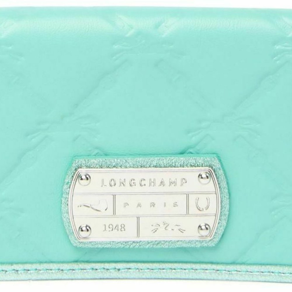 Longchamp Cuir Turquoise  Logo Credit Cards Wallet